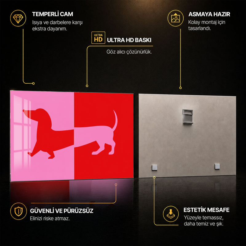 Pembe Kırmızı Sosis Köpek Cam Tablo – Cam Tablo