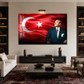 Bayrak Yanında Atatürk Cam Tablo