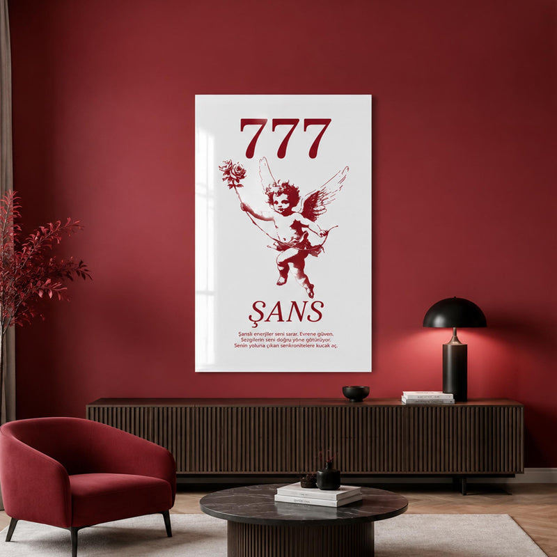Bordo Melek 777 Şans Mesajı Cam Tablo – Cam Tablo