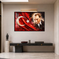 Kızıl Bayrakta Atatürk Cam Tablo – Siyah Çerçeveli