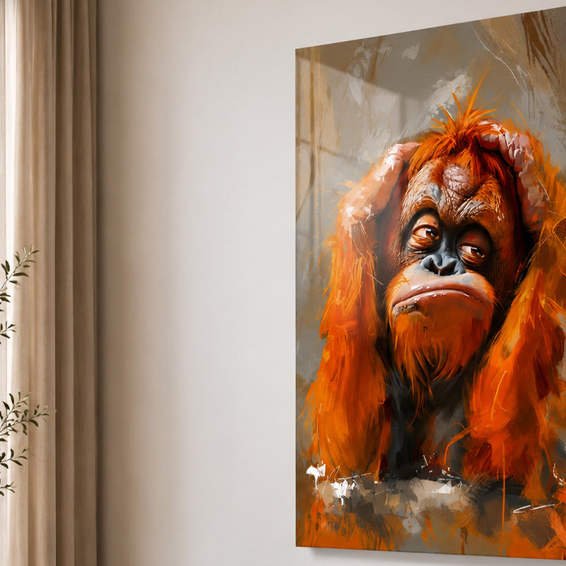 Düşünceli Orangutan Cam Tablo – Cam Tablo