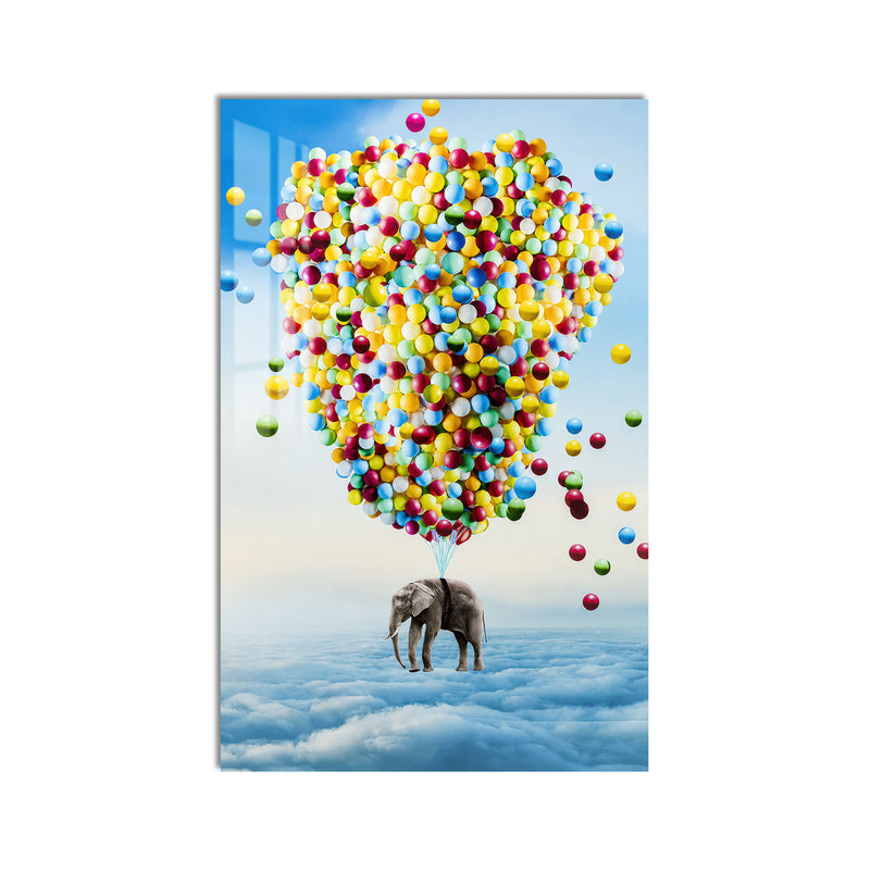 Balon Demeti ile Uçan Fil Cam Tablo – Cam Tablo