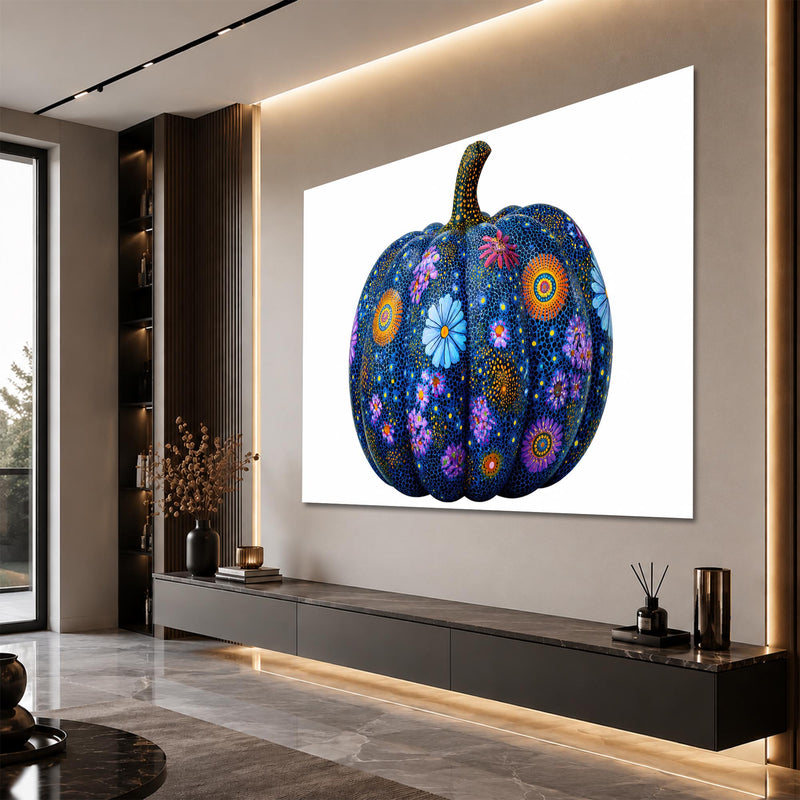 Lacivert Çiçekli Gece Kabağı Cam Tablo – Cam Tablo