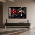 Fırtınalı Gökte Atatürk Cam Tablo – Ceviz Çerçeveli