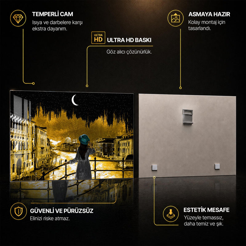 Venedik Gecesinde Kadın Cam Tablo – Cam Tablo