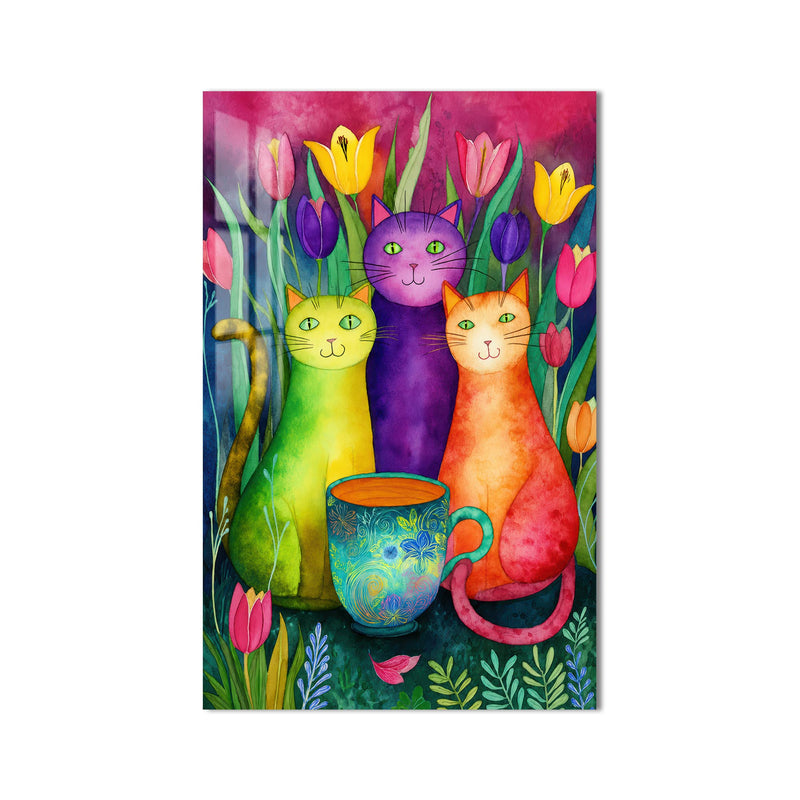 Laleli Üç Kedi Cam Tablo – Cam Tablo
