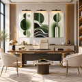Yeşil Mid-Century Dalga Daire Üçlü Cam Tablo