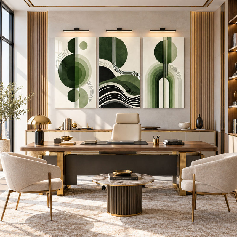Yeşil Mid-Century Dalga Daire Üçlü Cam Tablo