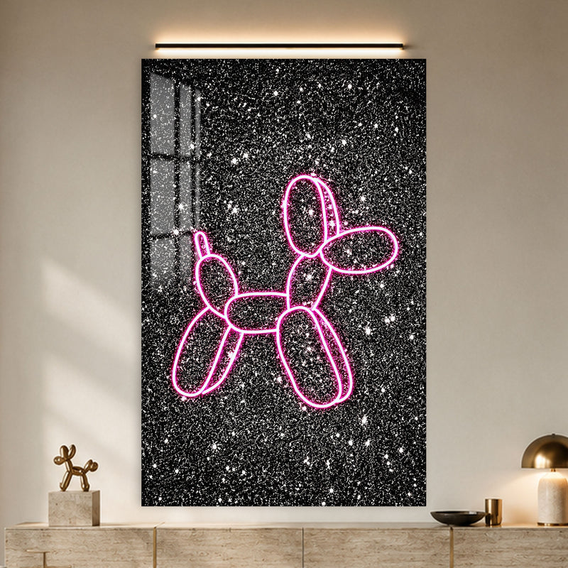 Neon Pembe Balon Köpek Cam Tablo – Cam Tablo