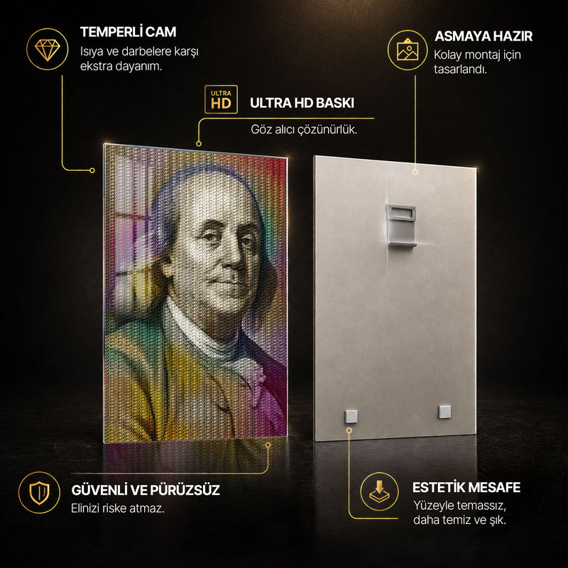 Dolar Dokulu Franklin Portresi Cam Tablo – Cam Tablo