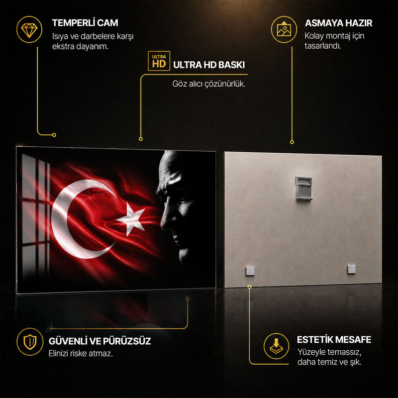 Bayrak ve Profil Atatürk Cam Tablo