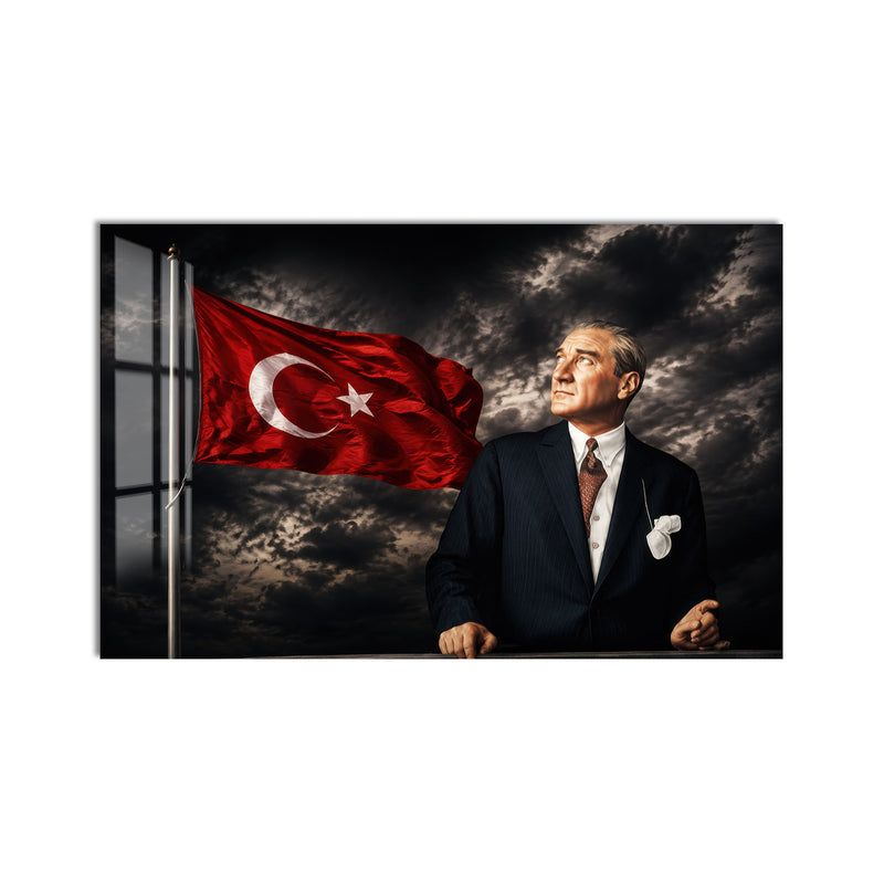 Fırtınalı Gökte Atatürk Cam Tablo