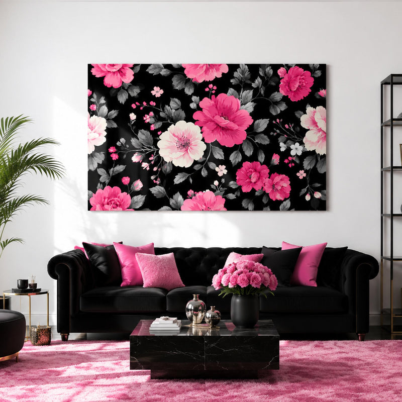 Pembe Beyaz Gül Desen Cam Tablo – Cam Tablo