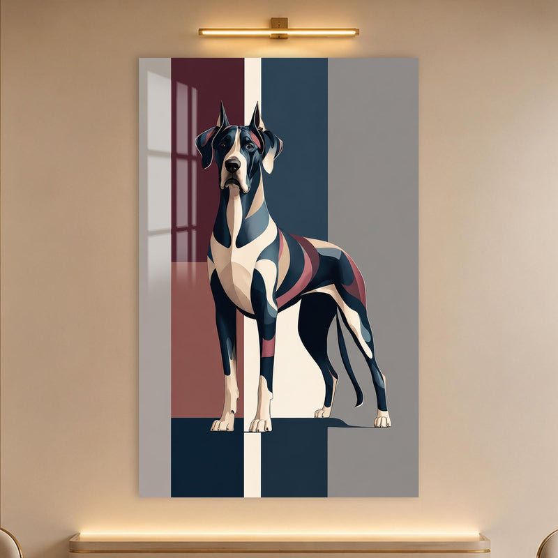 Geometrik Renkli Dev Köpek Portresi Cam Tablo – Cam Tablo