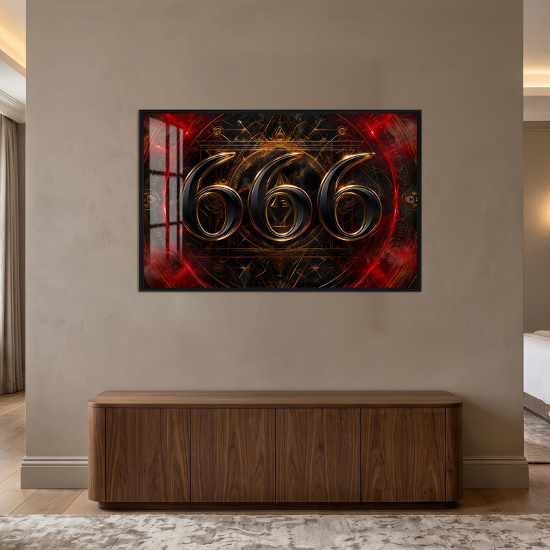 Kızıl Girdapta 666 Cam Tablo – Siyah Çerçeveli Cam Tablo