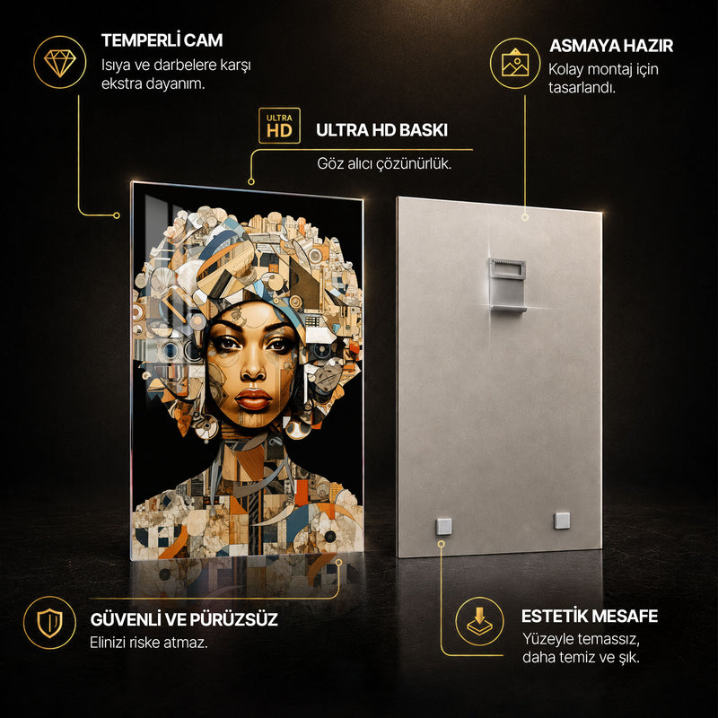 Mozaik Başlıklı Afrikalı Kadın Cam Tablo – Cam Tablo