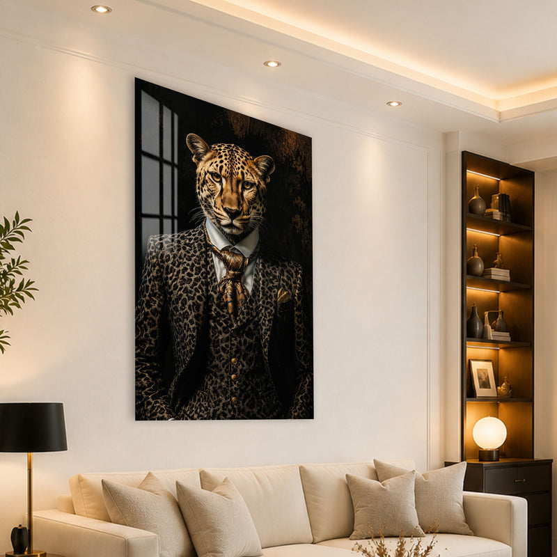 Takım Elbiseli Leopar Beyefendi Cam Tablo – Cam Tablo