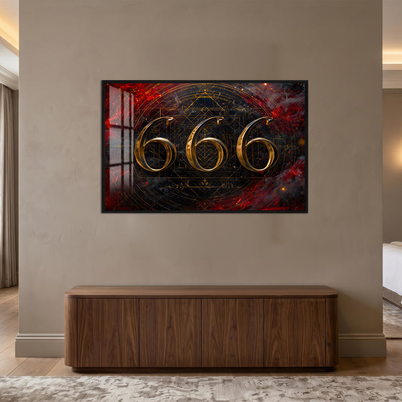 Karanlık Közlerde 666 Cam Tablo – Siyah Çerçeveli Cam Tablo