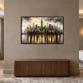 New York Gece Empire State Altın Cam Tablo – Siyah Cerceveli Cam Tablo