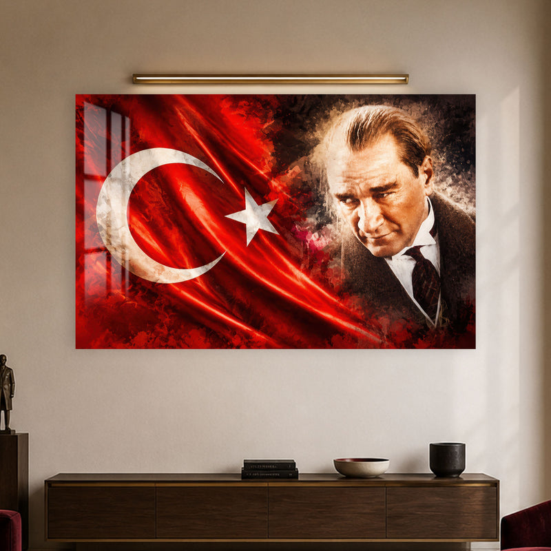 Kızıl Bayrakta Atatürk Cam Tablo