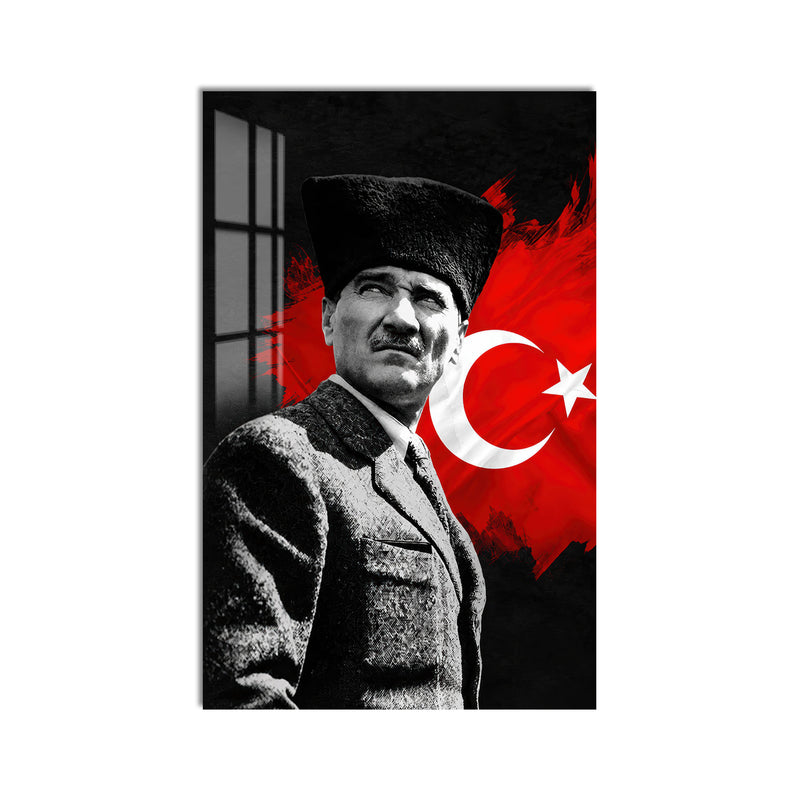 Fırça Bayraklı Atatürk Cam Tablo