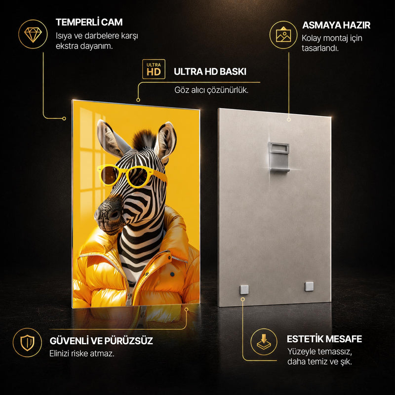 Sarı Montlu Zebra Cam Tablo – Cam Tablo