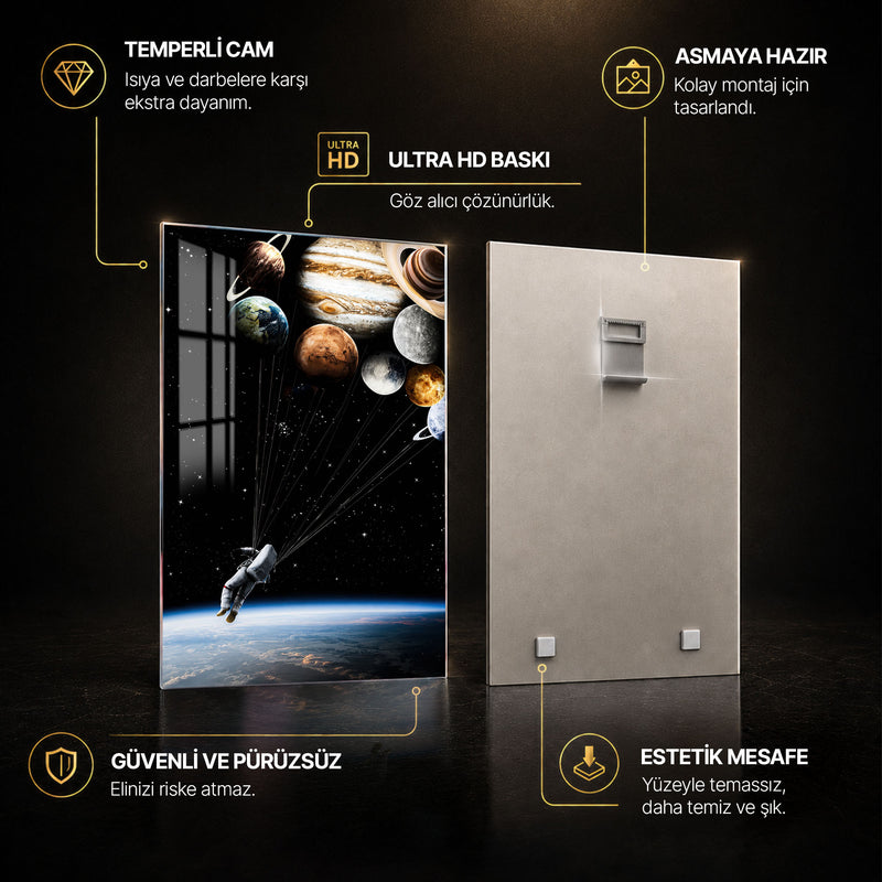 Gezegenlere Uzanan Astronot Cam Tablo – Cam Tablo