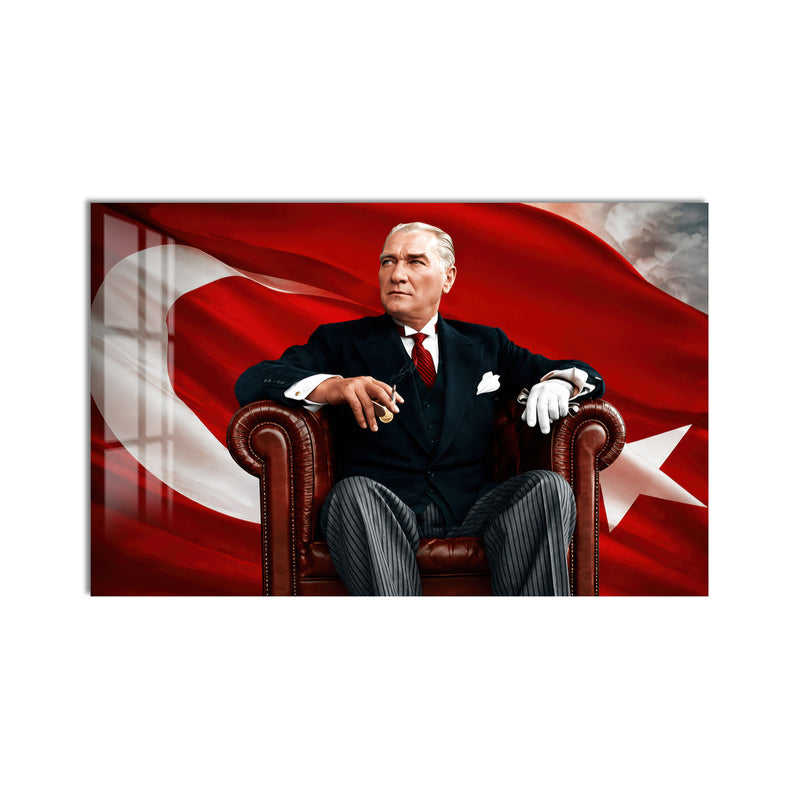 Deri Koltukta Atatürk Cam Tablo
