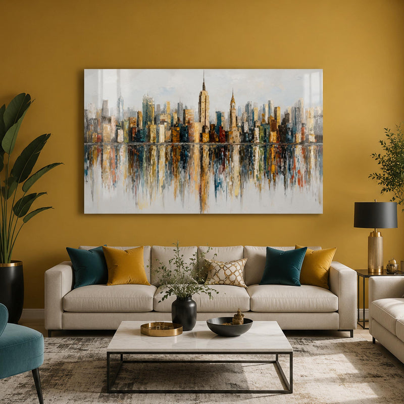 New York Skyline Empire State Renkli Cam Tablo – Cam Tablo