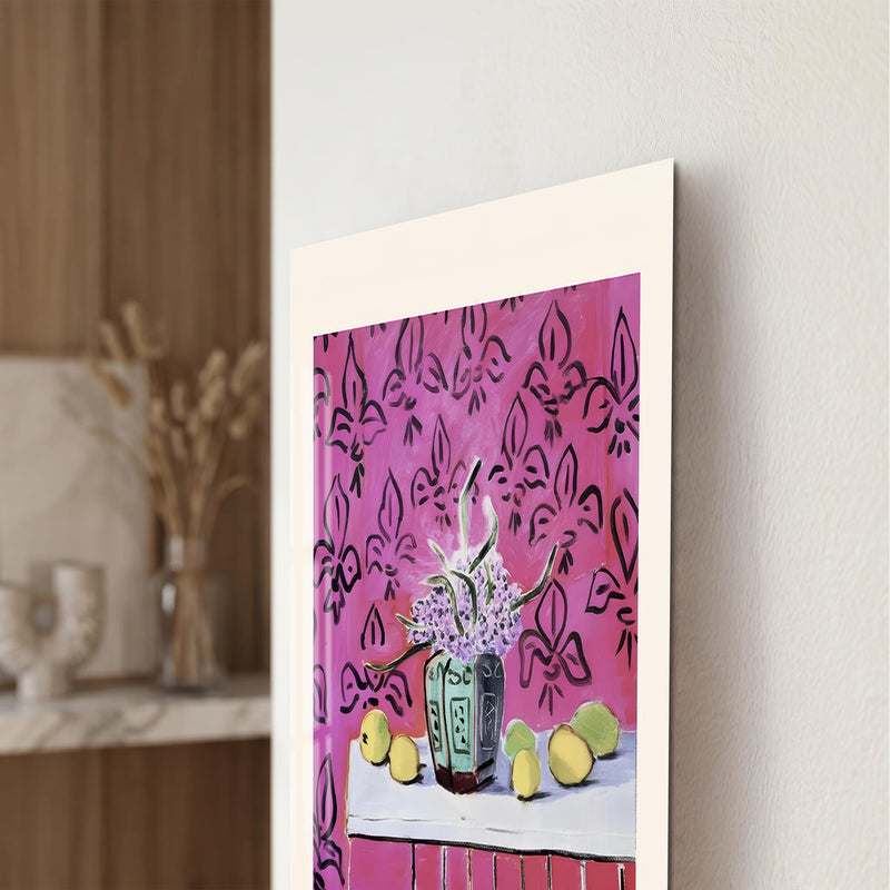 Pembe Odada Limonlu Çiçekler Cam Tablo – Cam Tablo