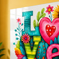LOVE Çiçek Kalp Cam Tablo – Cam Tablo