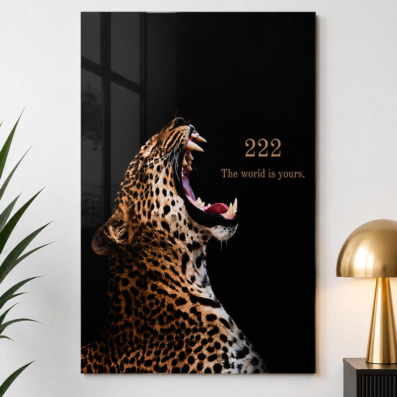 Siyah Zeminde 222 Leopar Cam Tablo – Cam Tablo