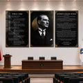 Atatürk Köşesi Üçlü Cam Tablo Seti — Mermer Desenli