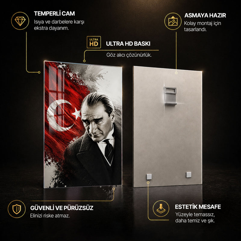 Düşünceli Atatürk Cam Tablo