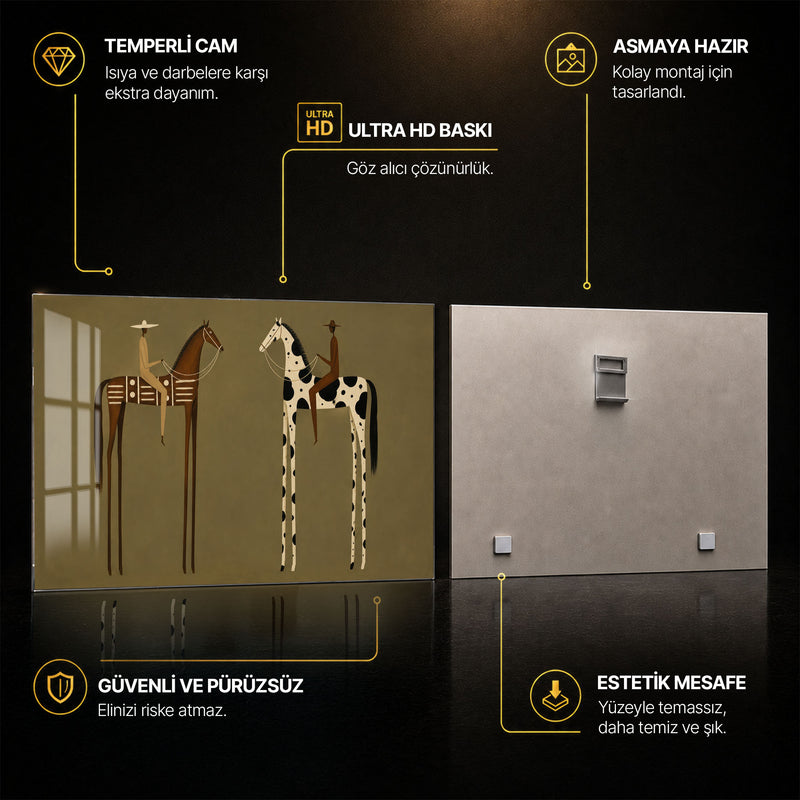İki Atlı Stilize Çizim Cam Tablo – Cam Tablo