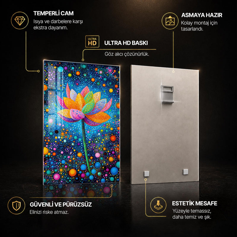 Noktalı Lotus Çiçeği Cam Tablo – Cam Tablo
