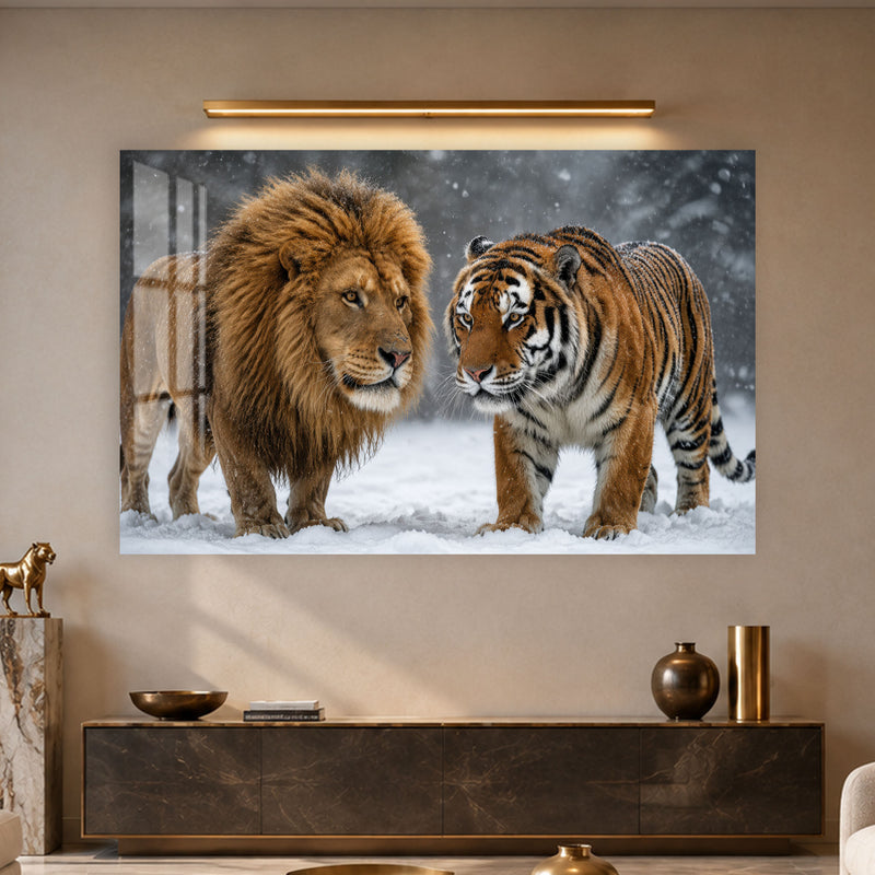 Karda Aslan ve Kaplan Cam Tablo – Cam Tablo