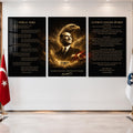 Atatürk Köşesi Üçlü Cam Tablo Seti — Altın Kartal Kanatlı Anıtkabir