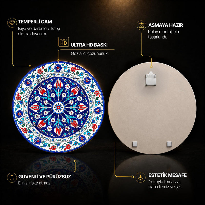 Lacivert Zeminde Lale Çemberi Cam Tablo – Cam Tablo