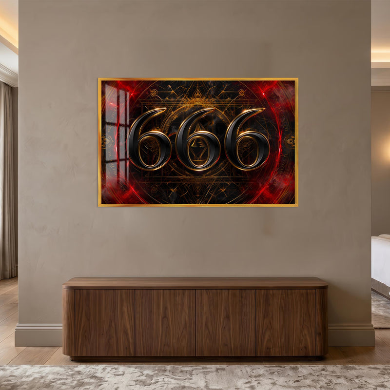 Kızıl Girdapta 666 Cam Tablo – Altın Çerçeveli Cam Tablo
