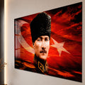 Kızıl Gökte Kalpaklı Atatürk Cam Tablo