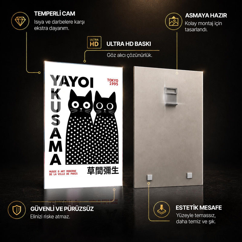 Benekli Siyah Kedi İkilisi Cam Tablo – Cam Tablo