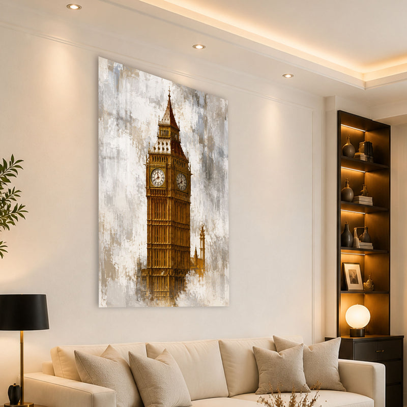Altın Saatli Londra Kulesi Cam Tablo – Cam Tablo