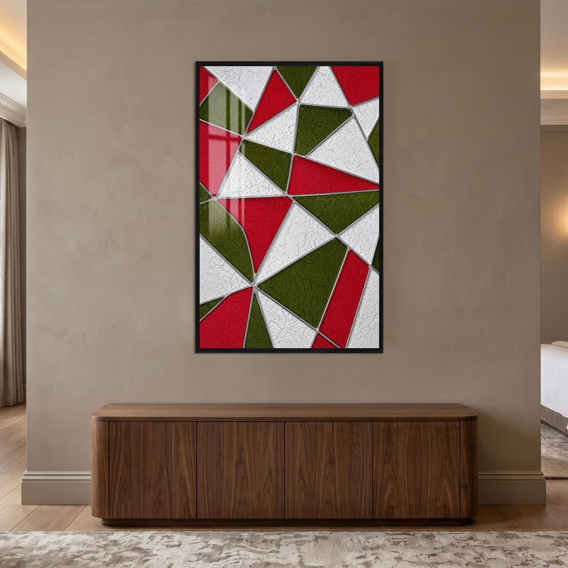 Vitray Geometrik Üçgen Cam Tablo – Siyah Çerçeveli Cam Tablo