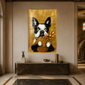 Ananaslı Boston Terrier Cam Tablo – Altın Çerçeveli Cam Tablo