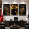 Atatürk Köşesi Üçlü Cam Tablo Seti — Hilal Yıldız Lacivert