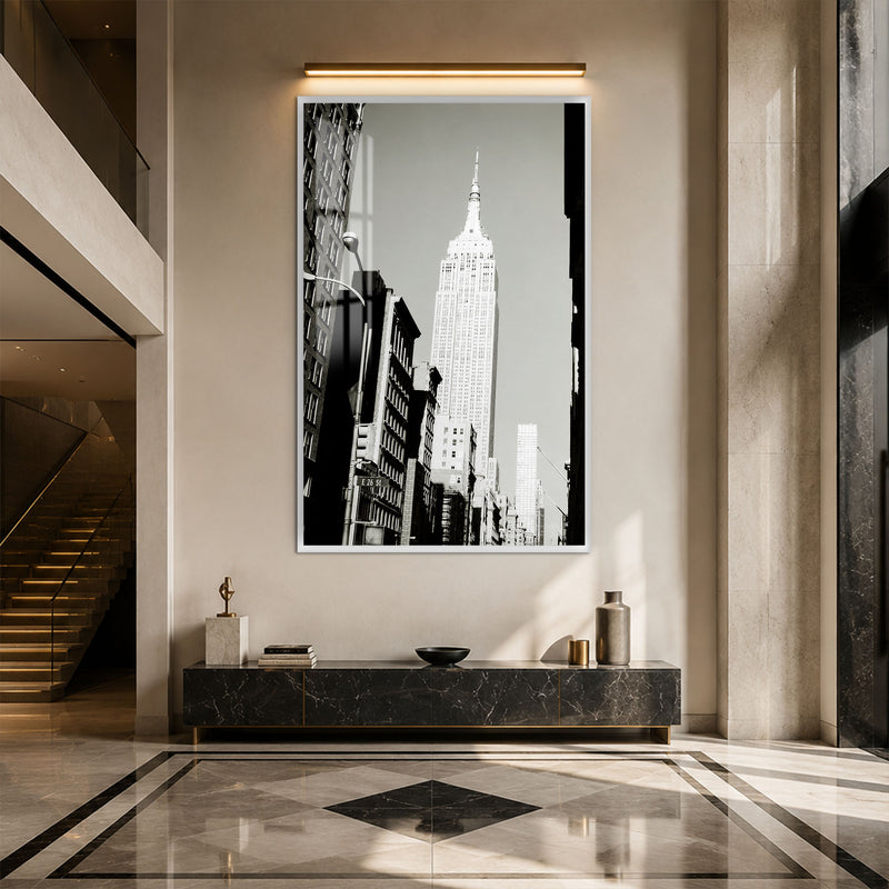 Empire State Siyah Beyaz Cam Tablo – Beyaz Çerçeveli Cam Tablo