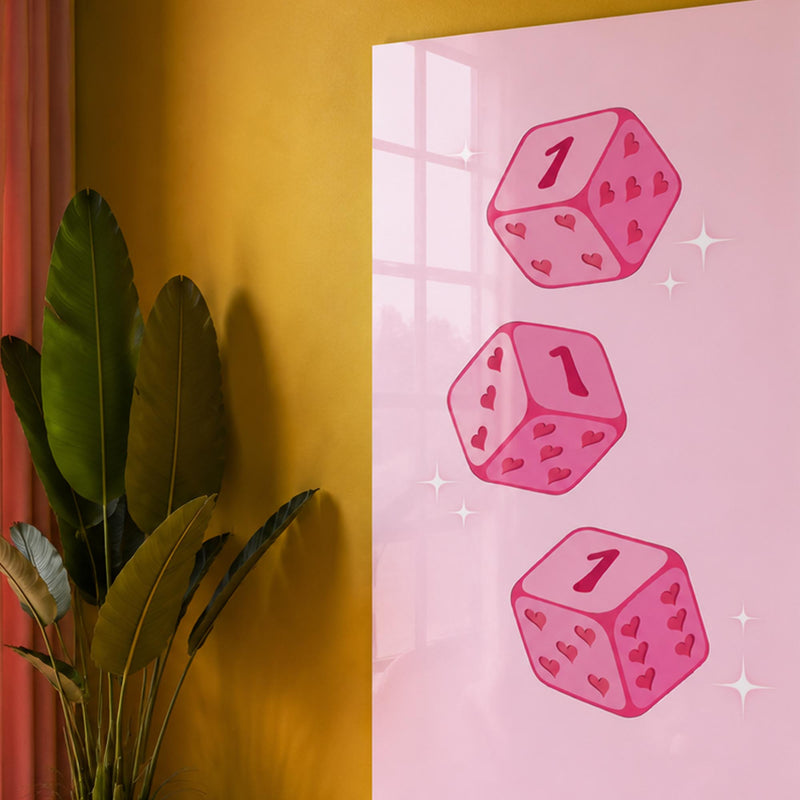 Pembe Şans Zarları Cam Tablo – Cam Tablo