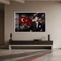 Fırtınalı Gökte Atatürk Cam Tablo – Beyaz Çerçeveli