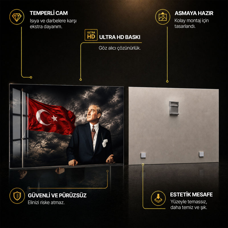 Fırtınalı Gökte Atatürk Cam Tablo